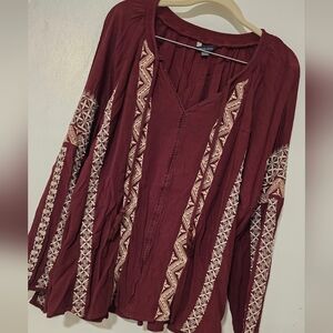 Embroidered Burgundy Boho Top